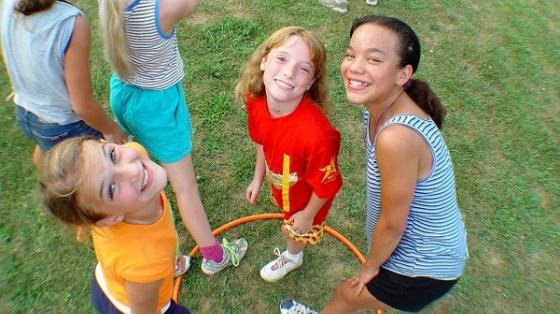 campers looking up at camera