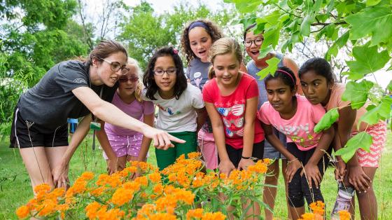 Campers looking at flowers  - Photo courtesy of Wyandot Camp, Dublin,Ohio