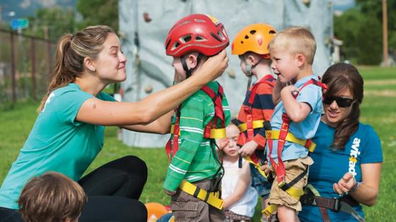 Kids getting ready for climbing wall