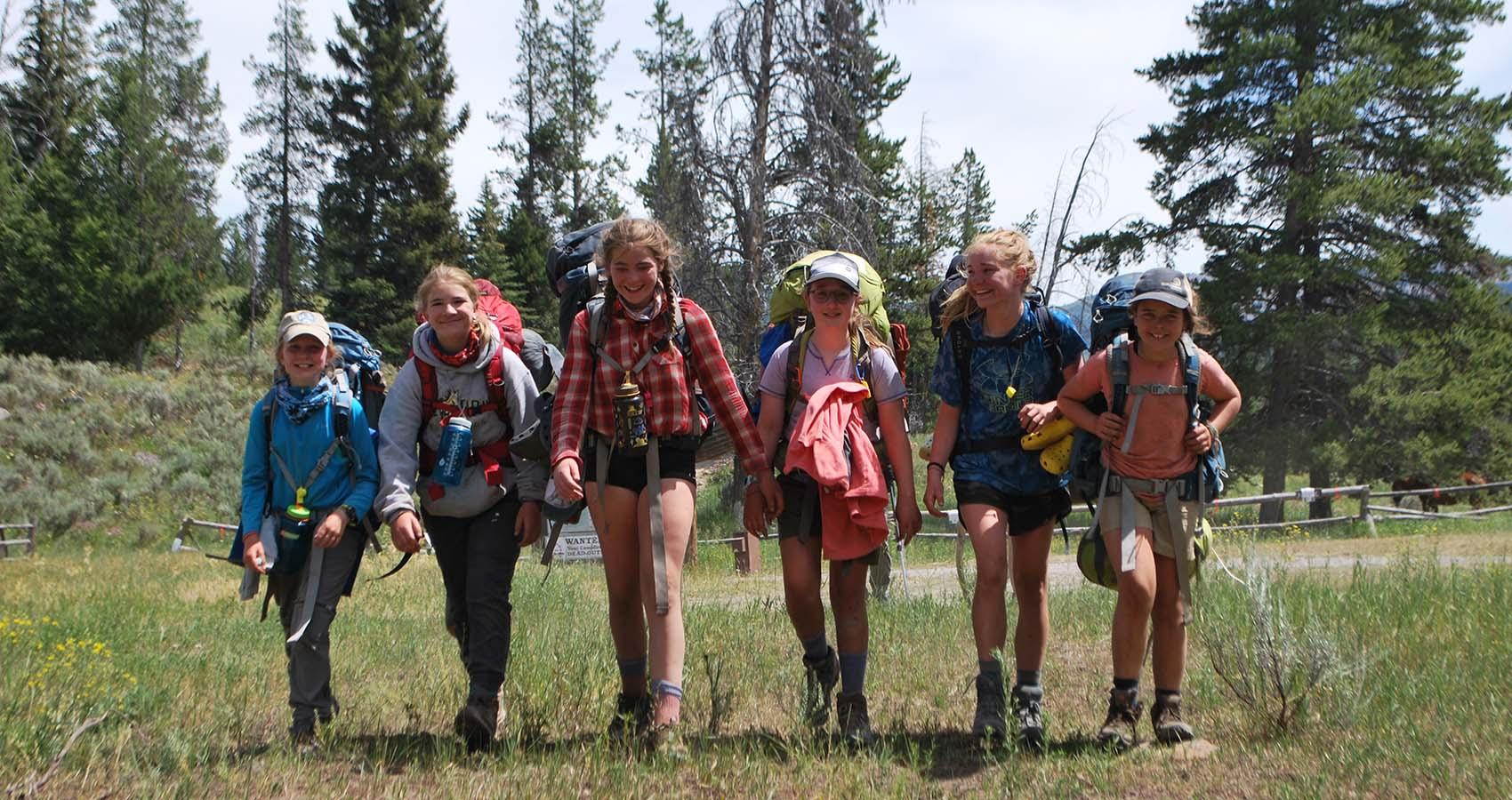 Campers with their camping and hiking gear