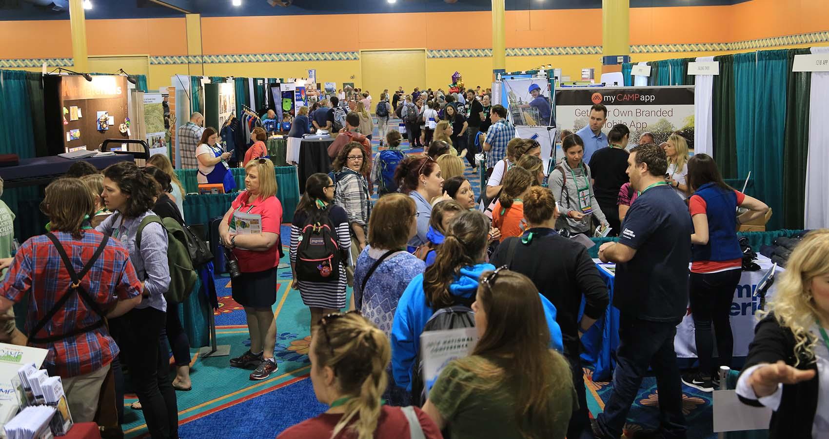 attendees in the exhibit hall