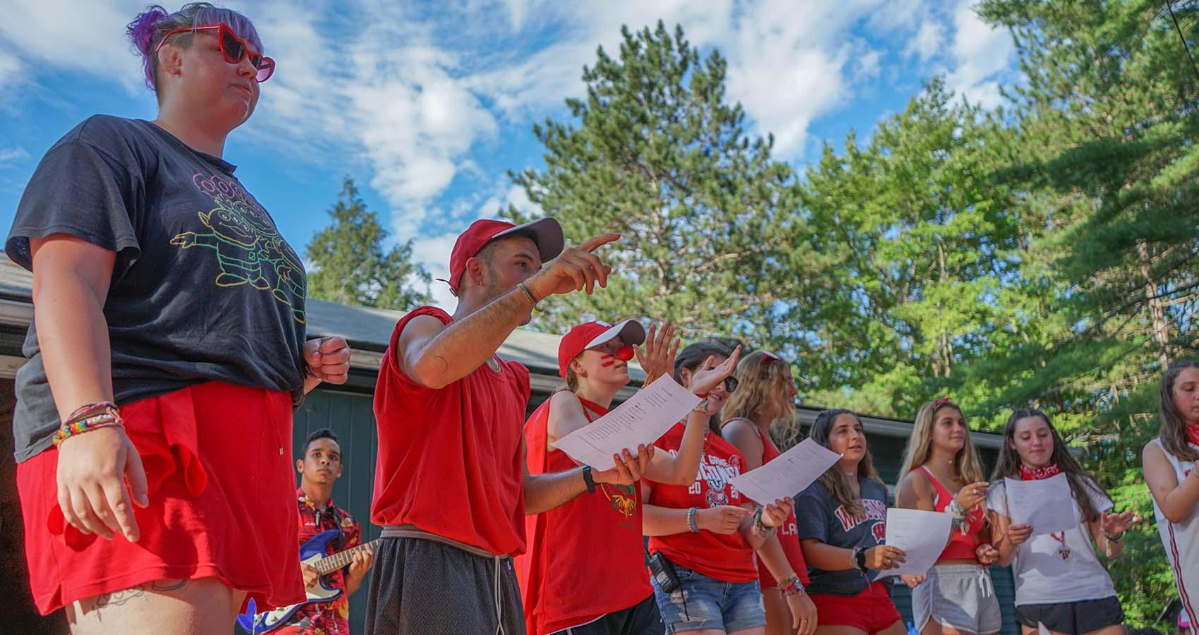 Staff speaking to campers