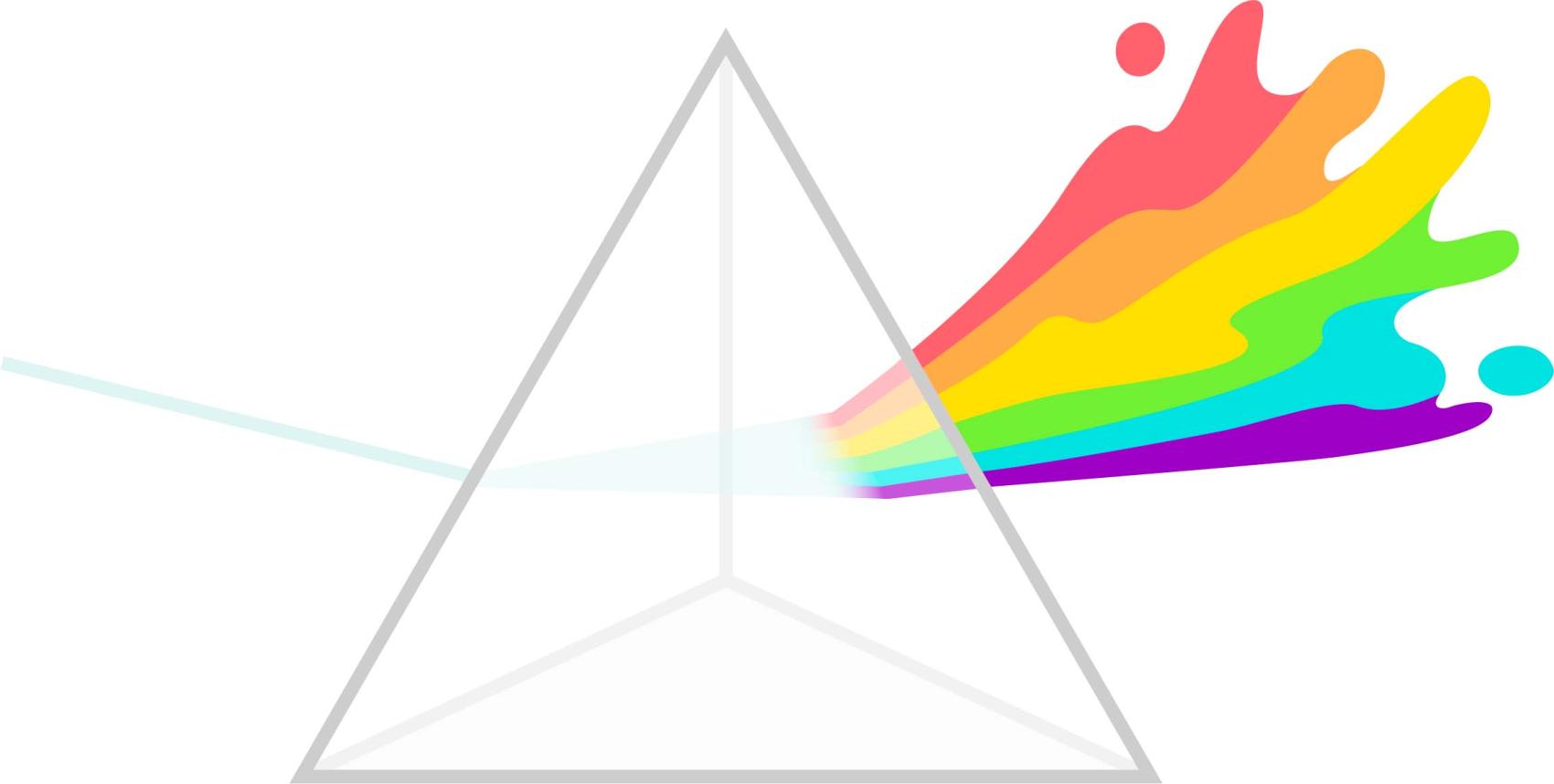 a prism with a rainbow splash coming out of it