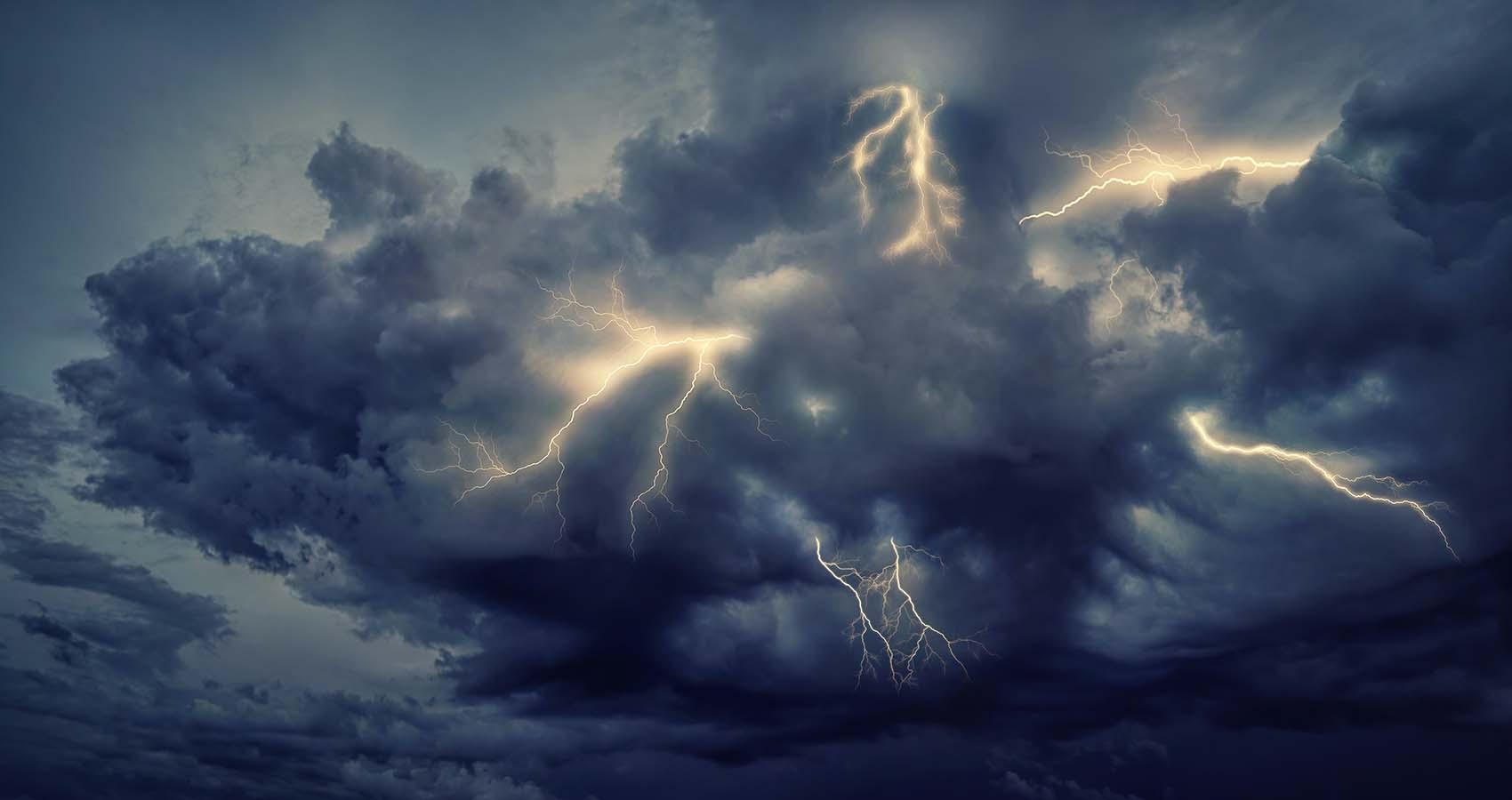 Thunderstorm clouds and lightning