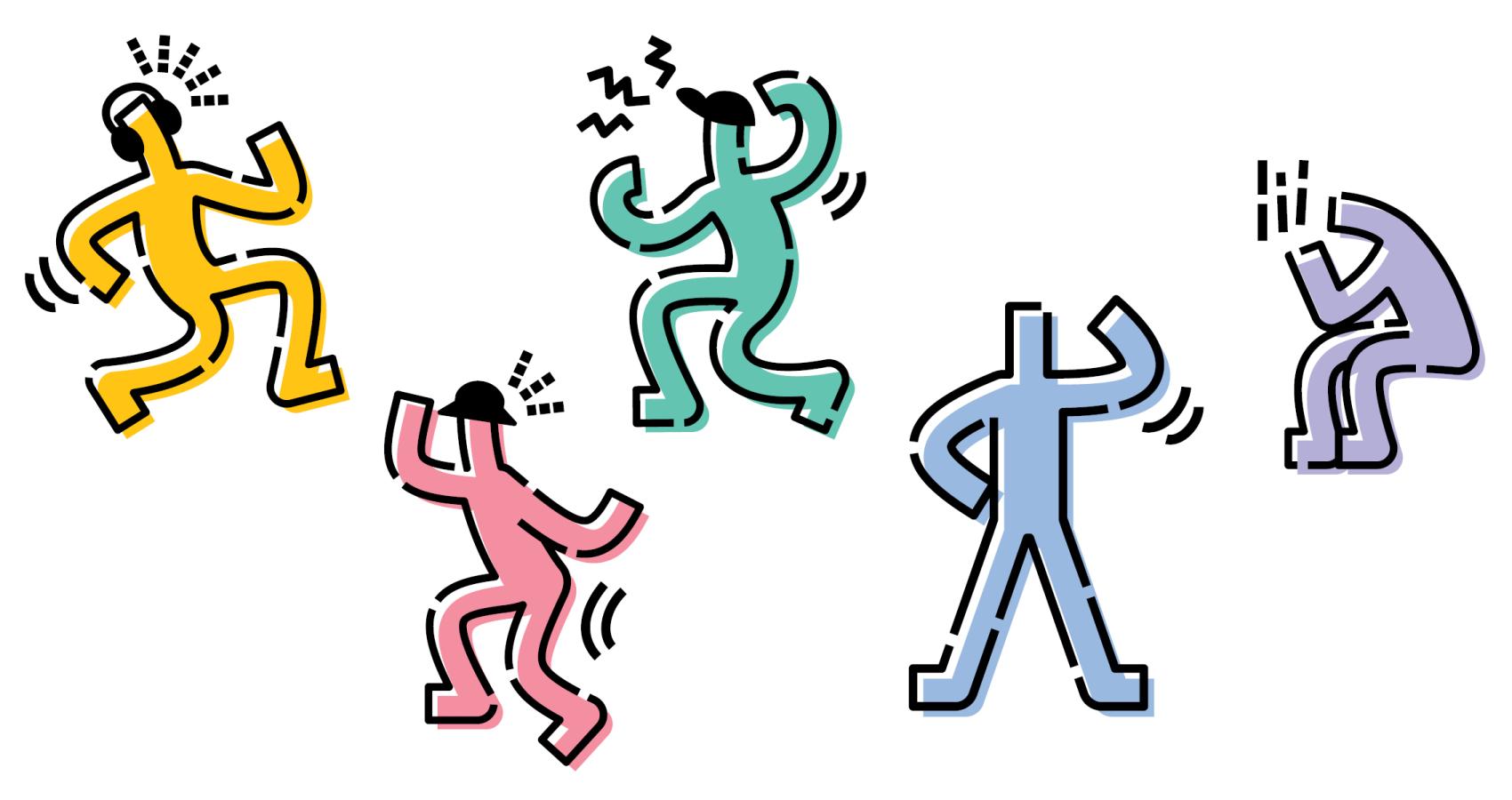 graphic of cartoon figures playing