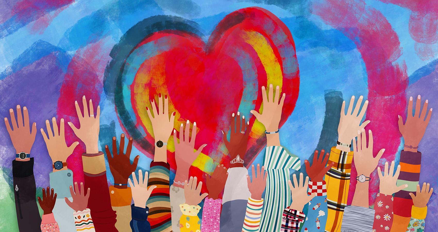 Painted illustration of hands and heart