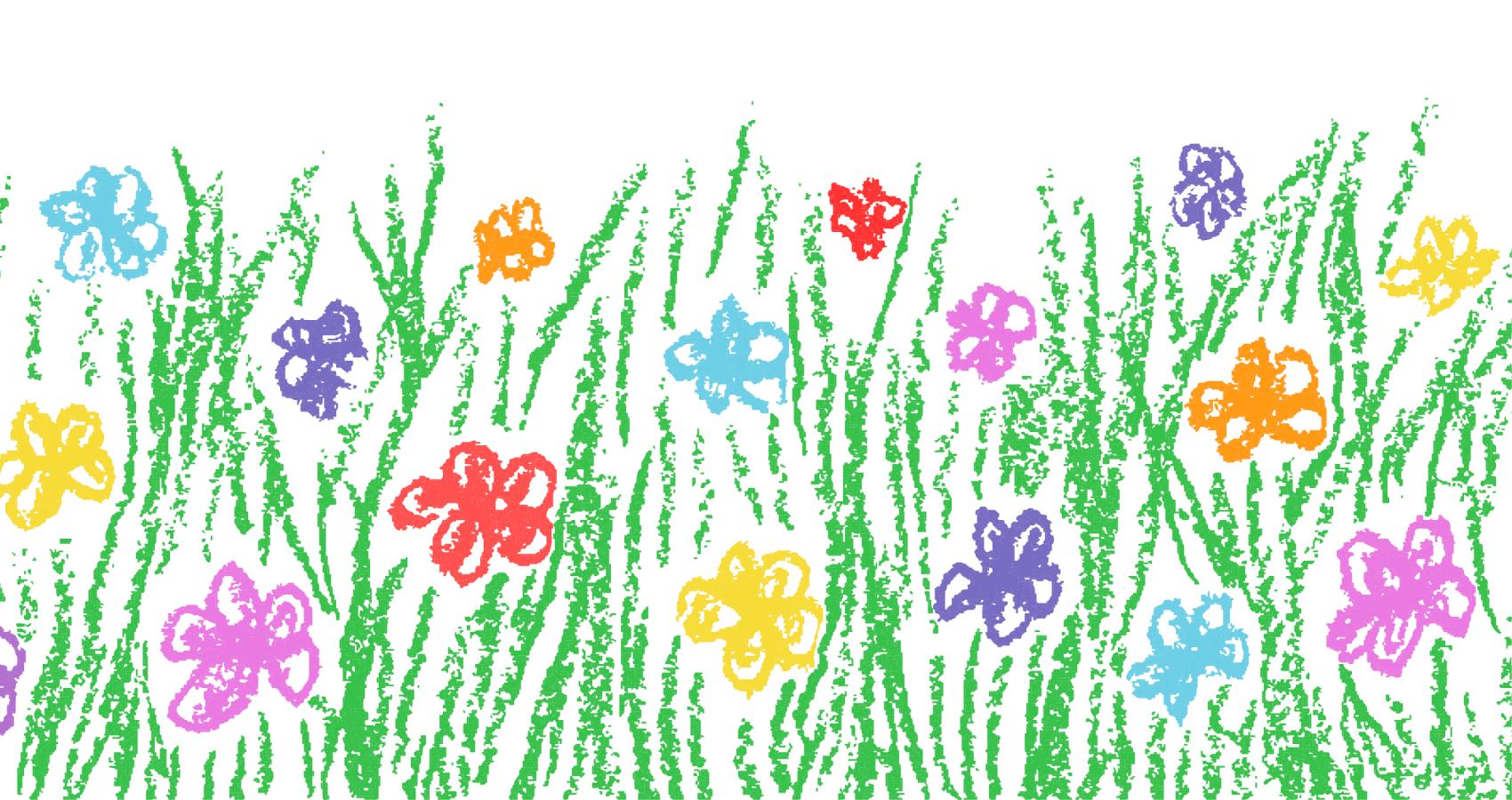 Crayon drawing of colorful flowers