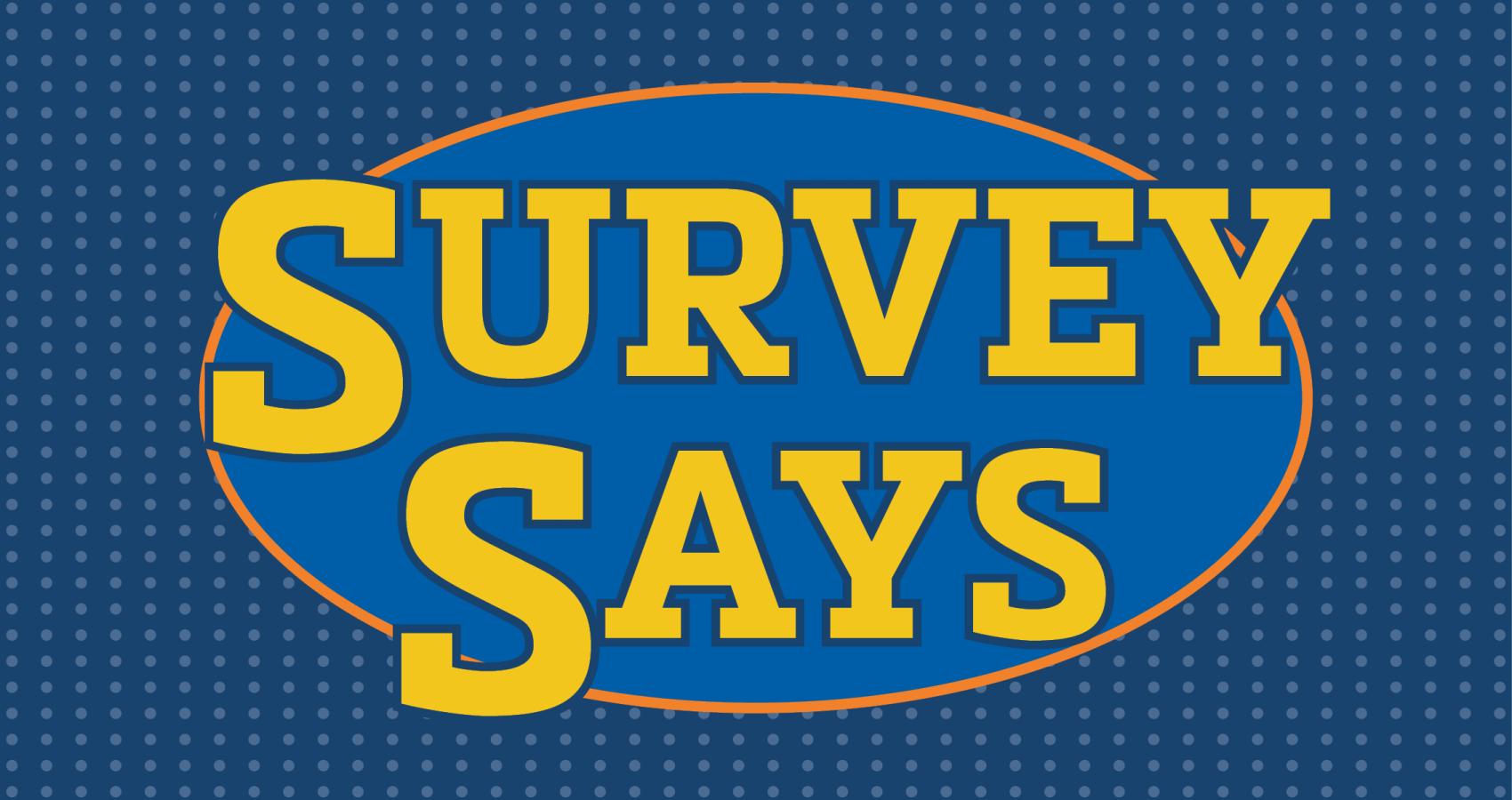 Family Feud style graphic that says "Survey Says"