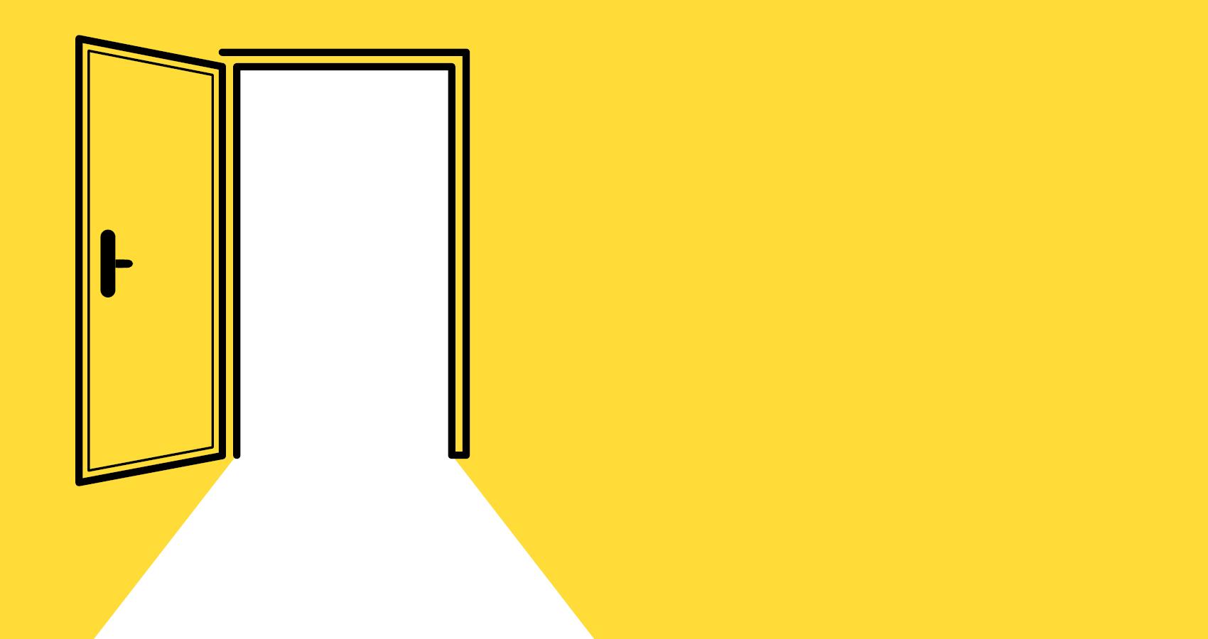Yellow background with an open door