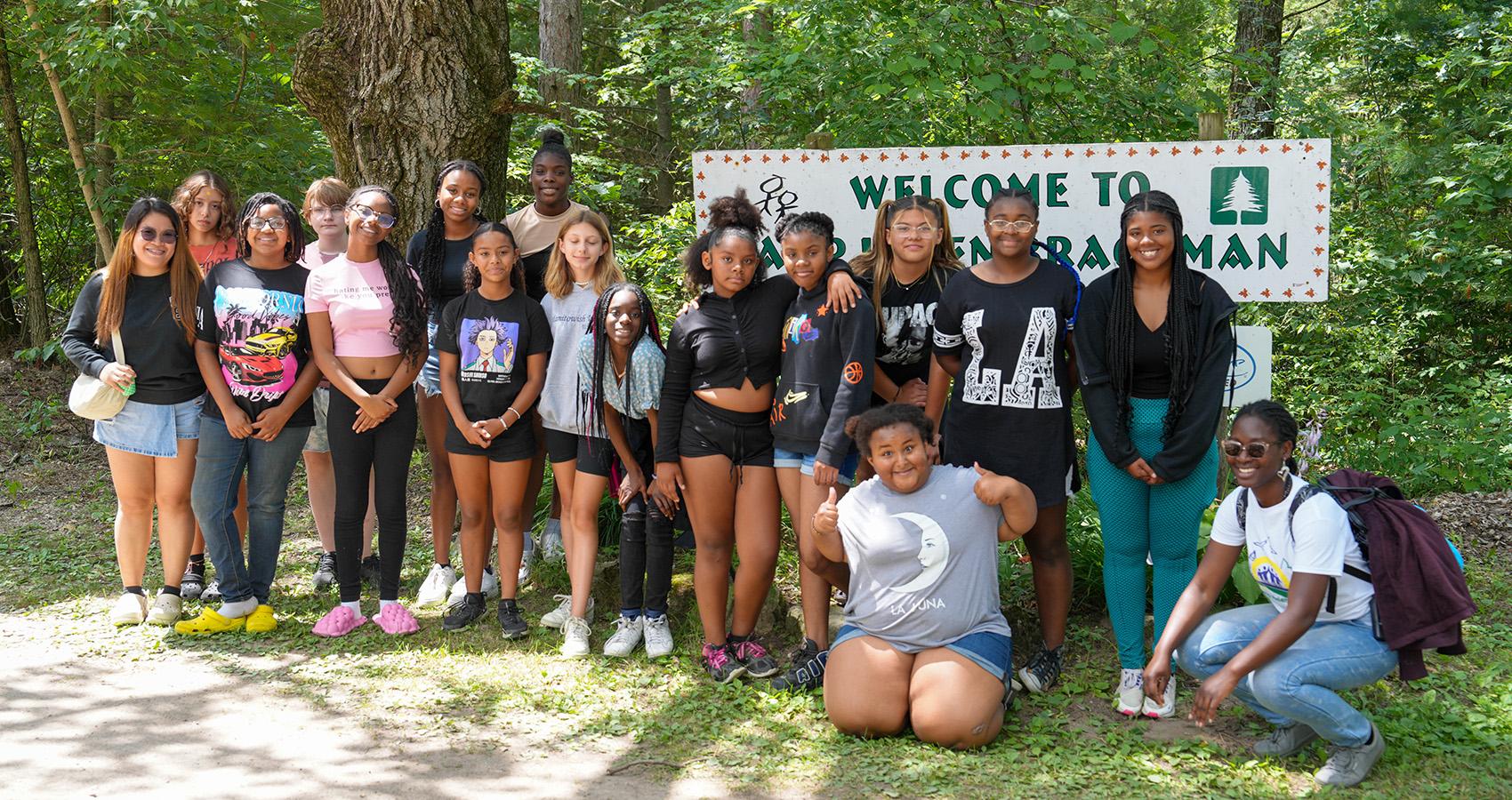 campers at Camp Helen Brachman posing for photo outside