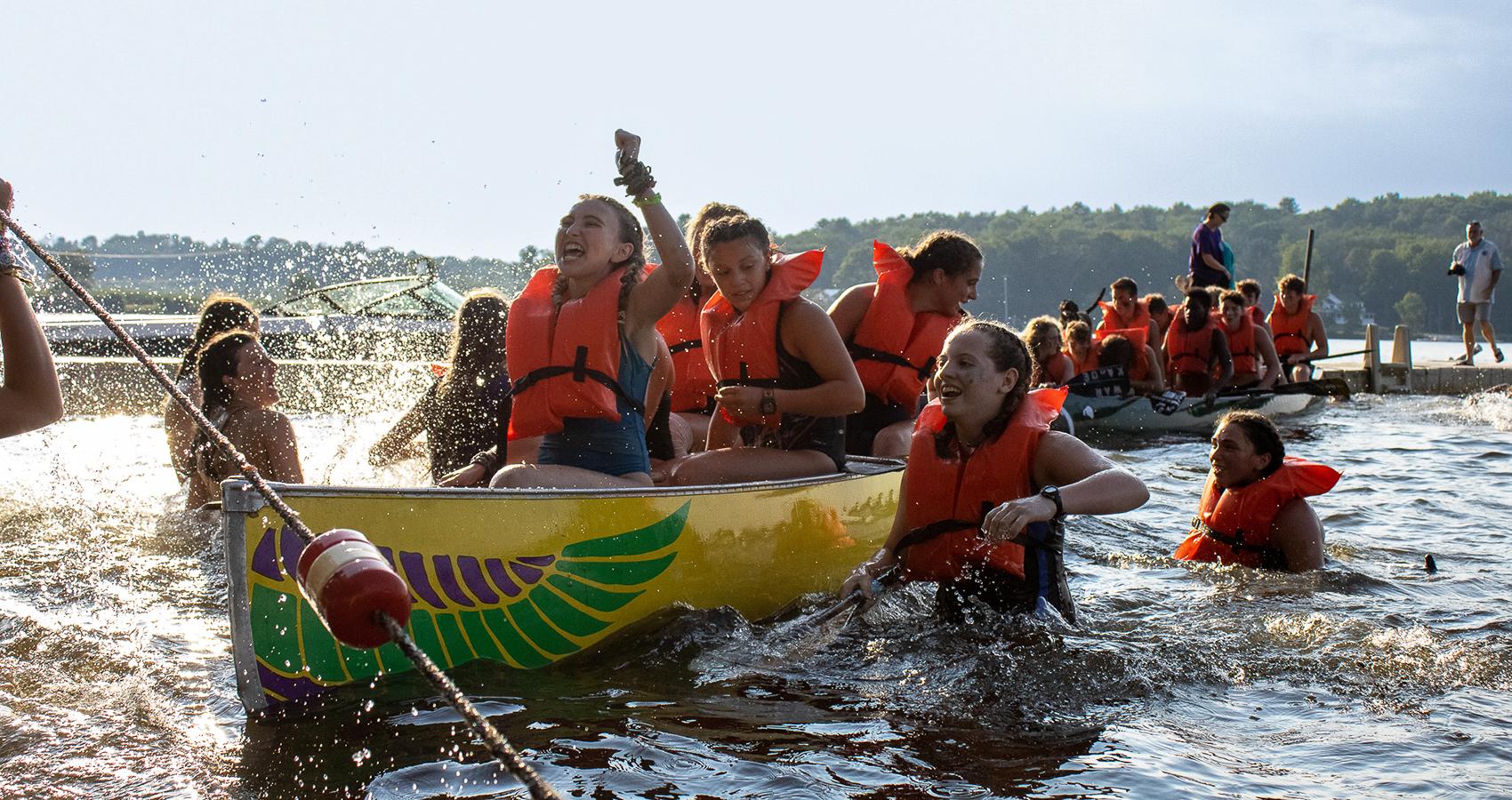 campers canoeing