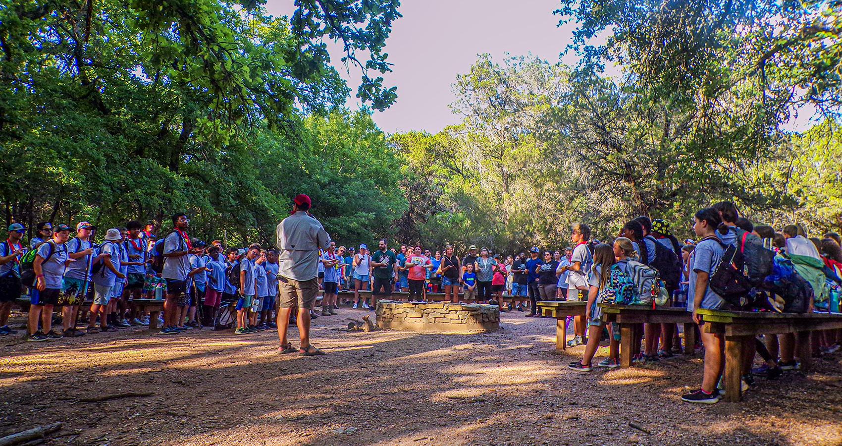 group gathered at camp