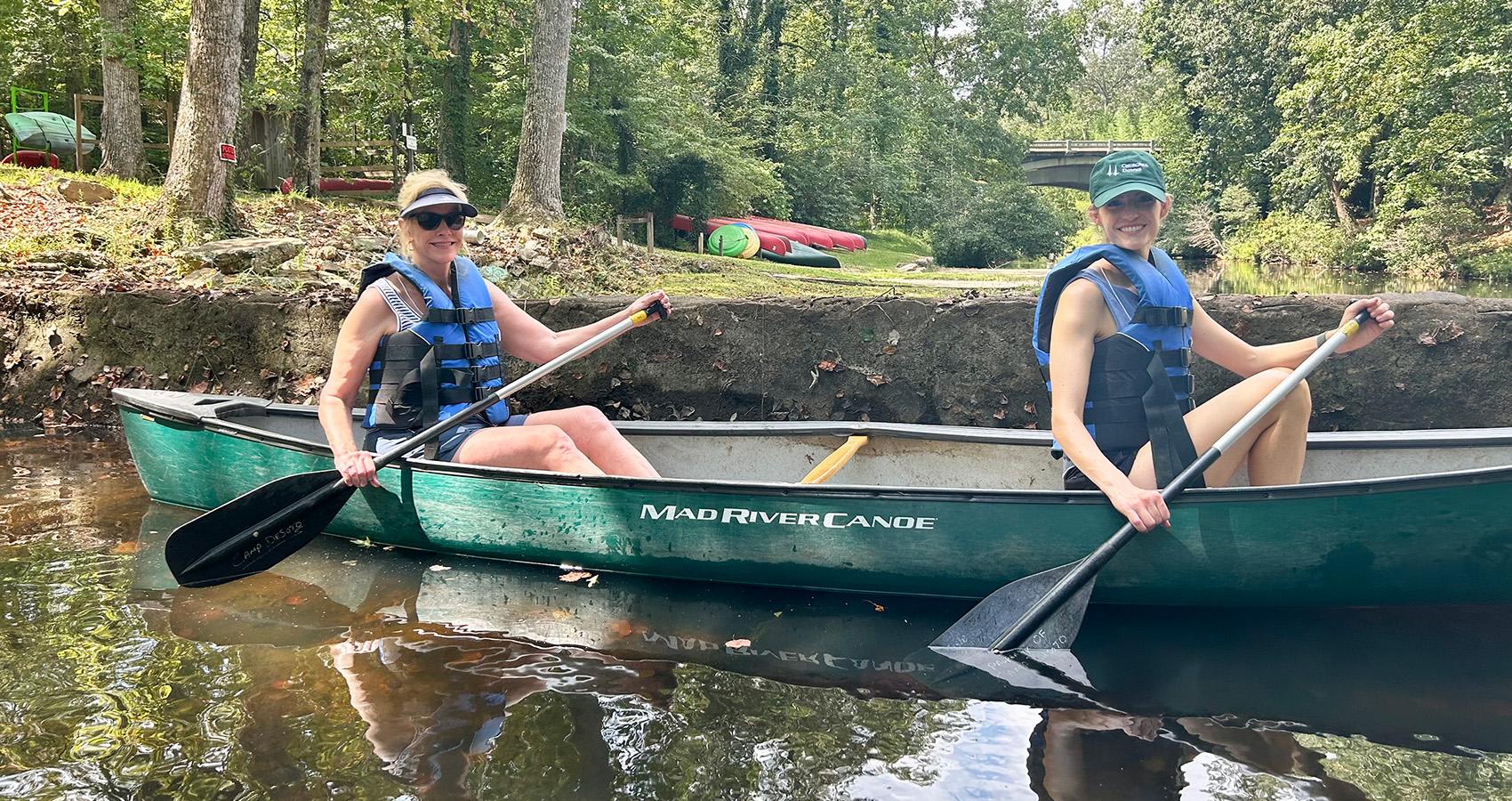 Lauren and Lyn McMillin in a canoe