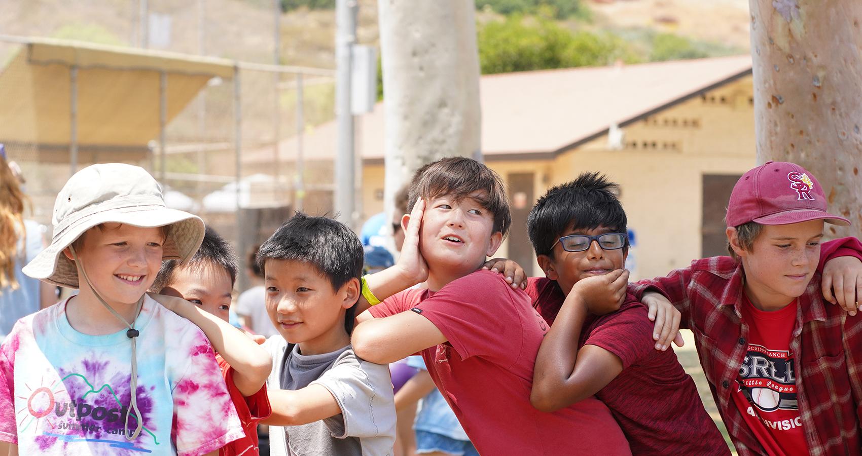 campers in a line