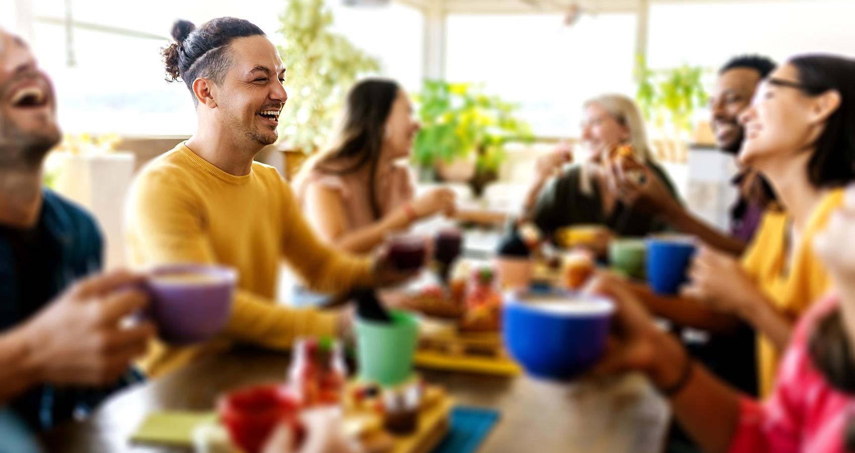Friends in a group laughing
