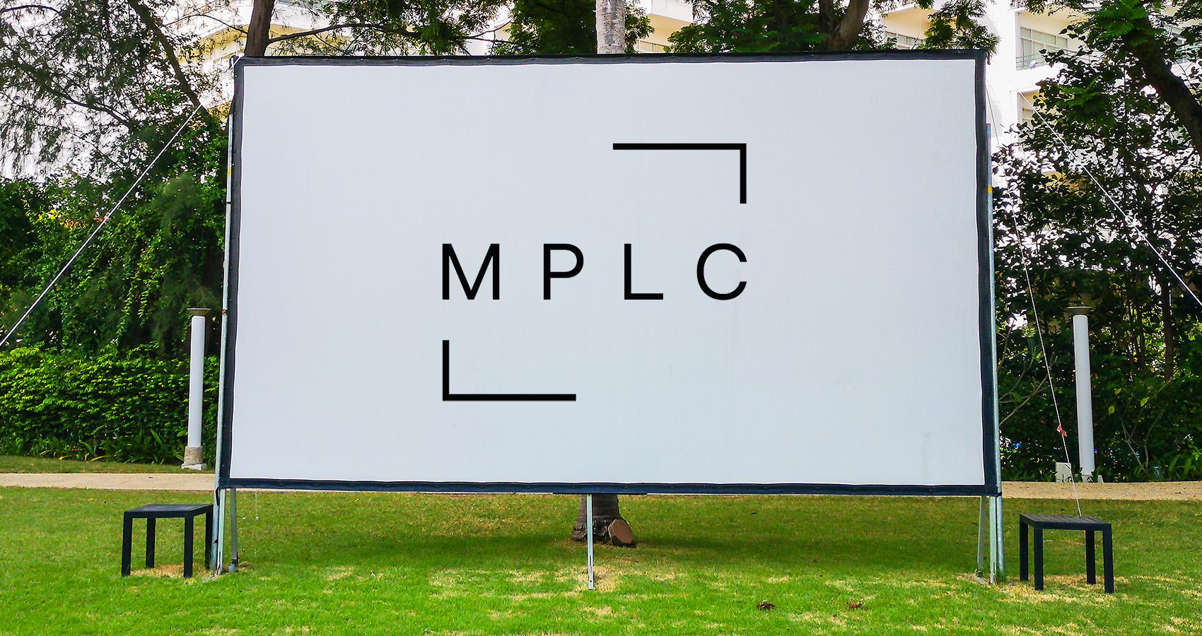 Outdoor movie screen with licensing logo