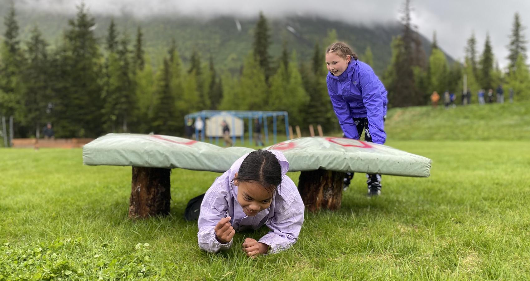 campers playing outdoors
