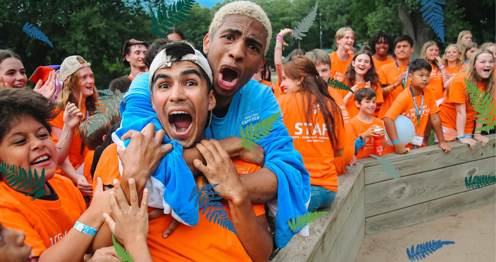 Campers and Counselors excited around gaga pit