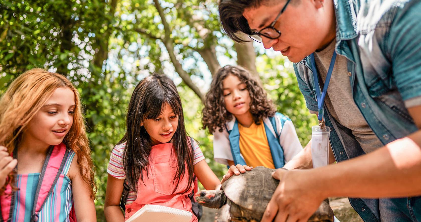 campers with tortoise