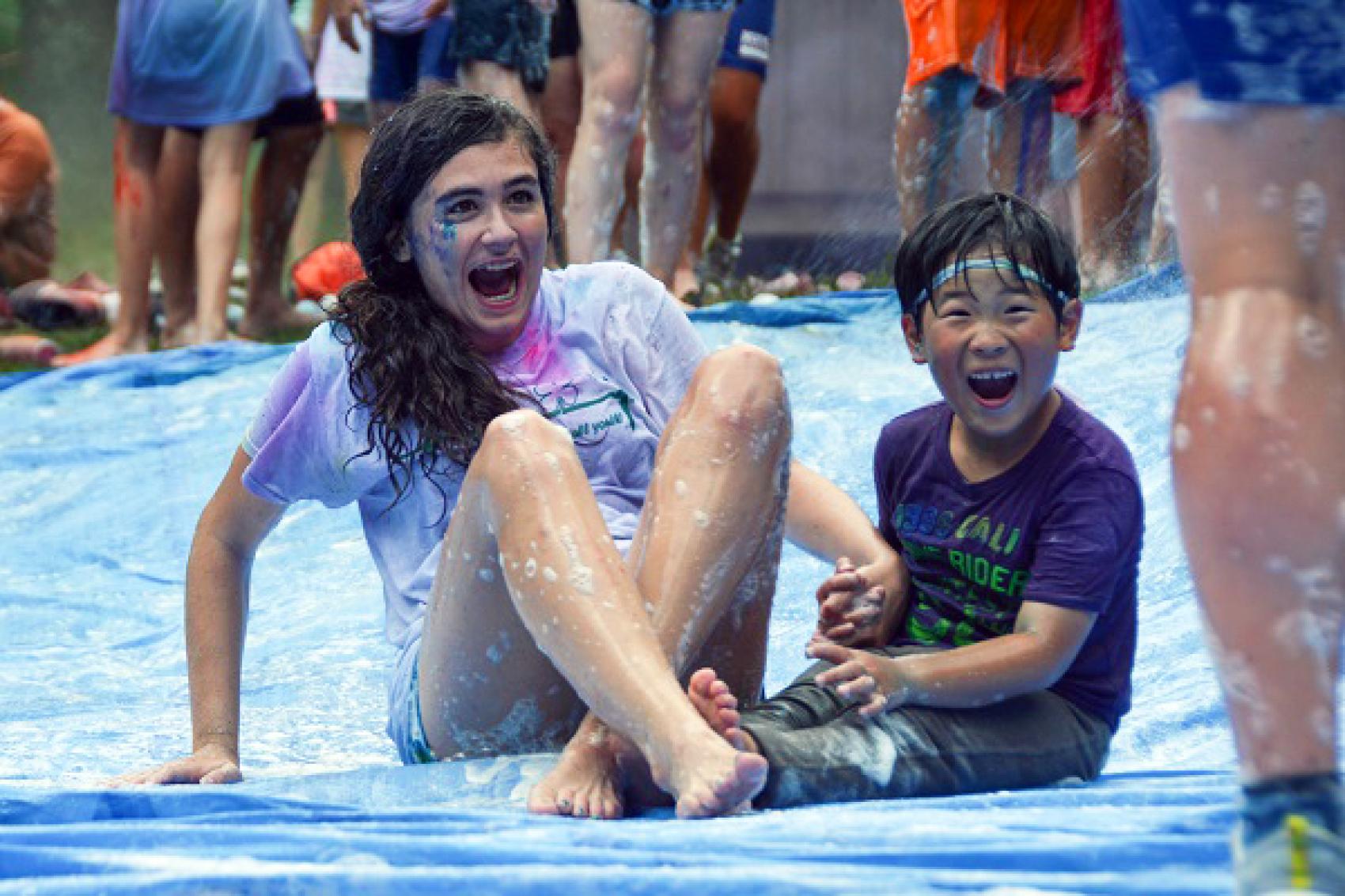 campers having fun in a water activity