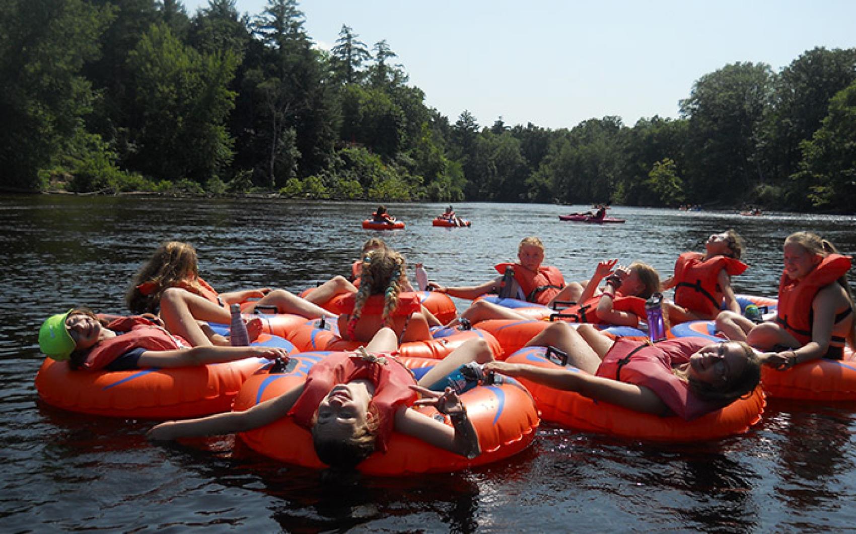 campers floating down river