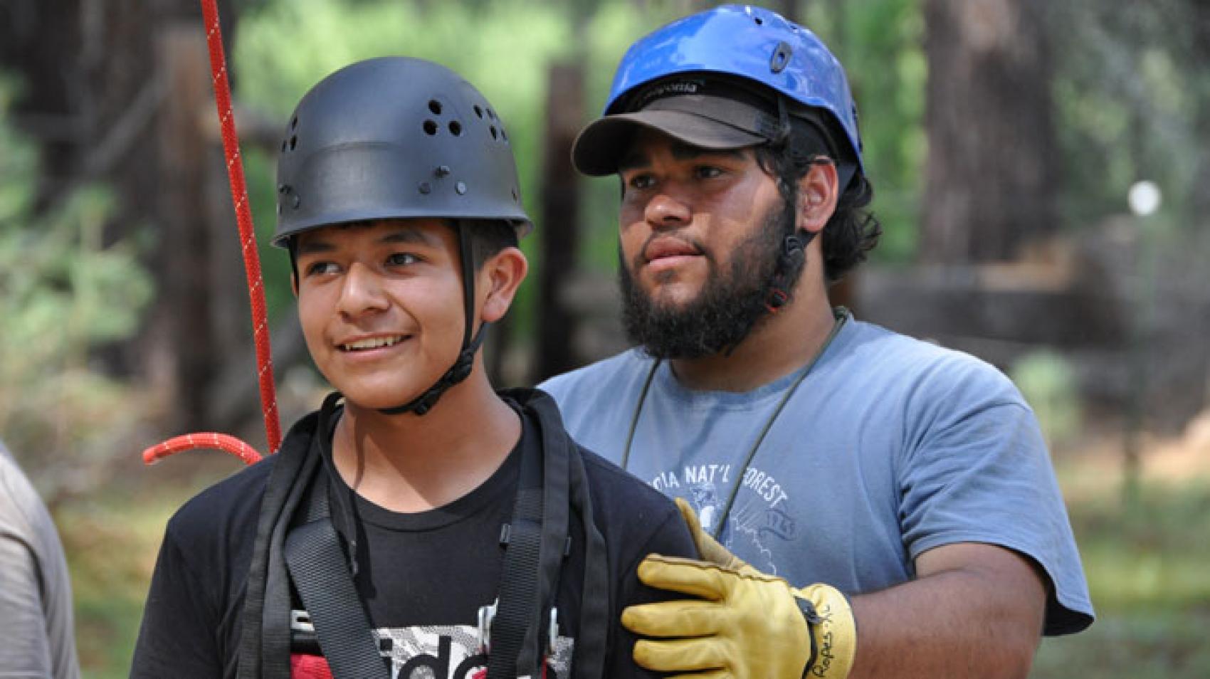 camp staff with camper