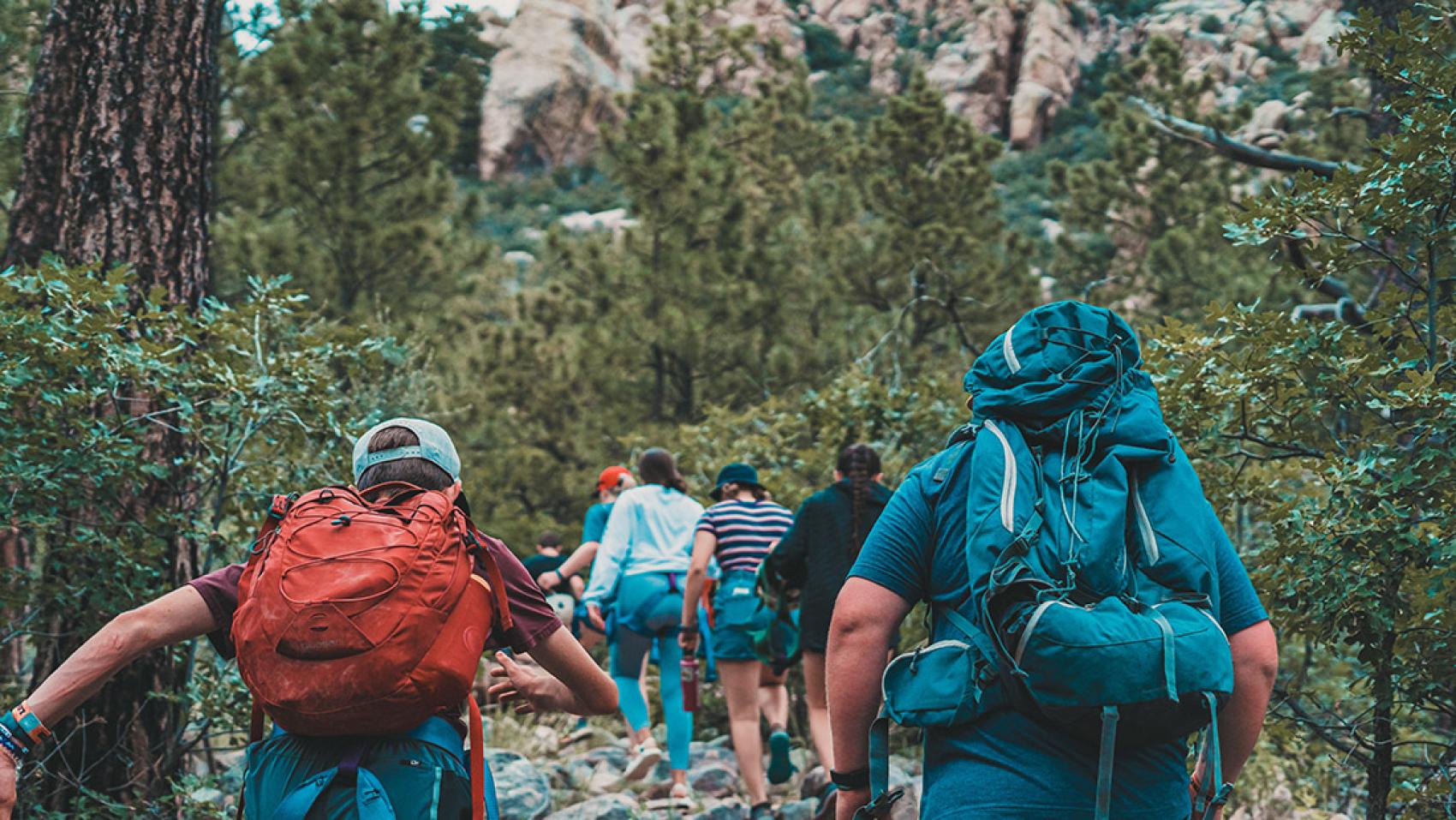 stock photo hikers with backpacks