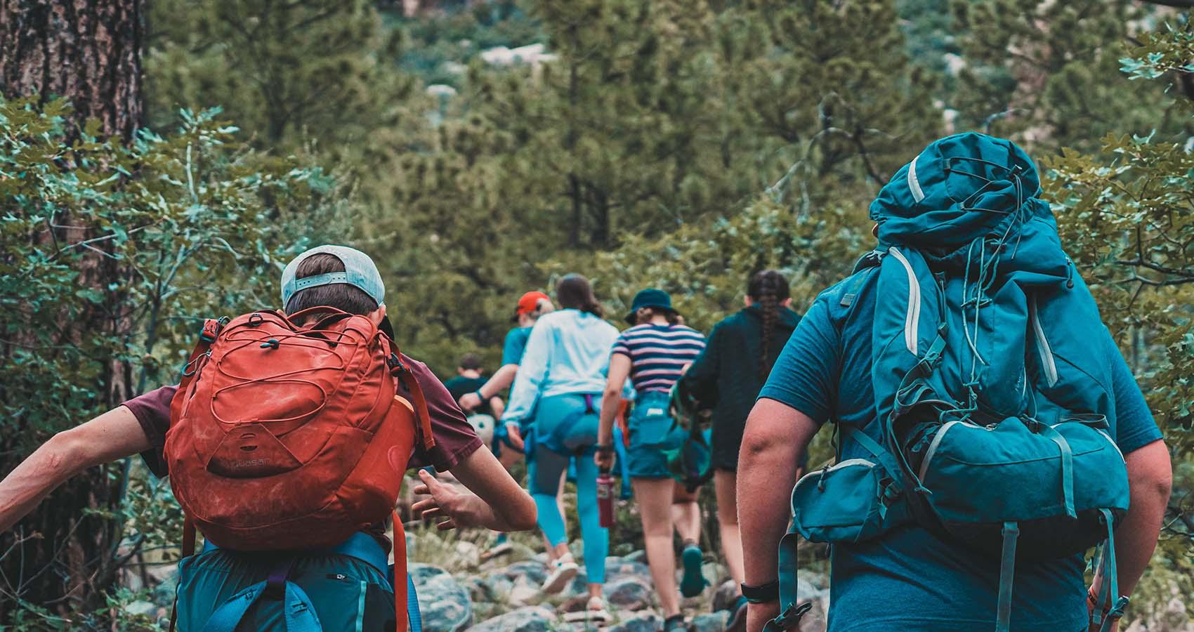 stock photo of hikers with backpacks