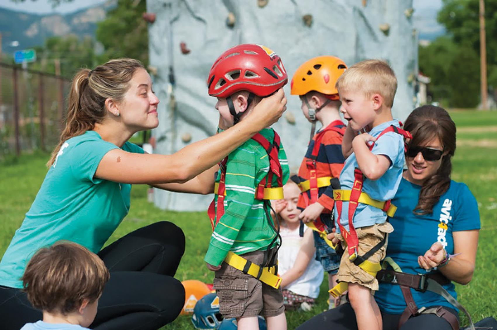 Kids getting ready for climbing wall