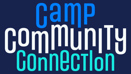 Camp Community Connection logo with white blue and green letters