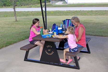 people sitting at custom picnic table