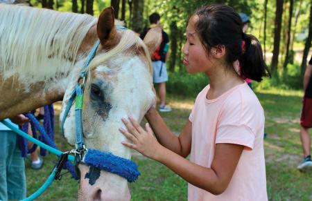 camper petting horse