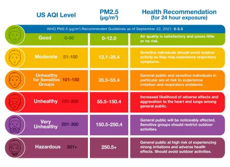 WHO guidelines chart of air quality