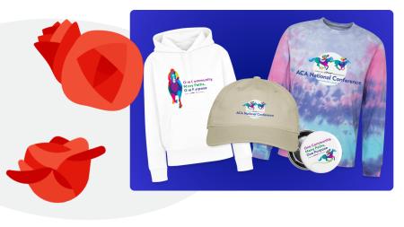 T-shirt, hat, and button