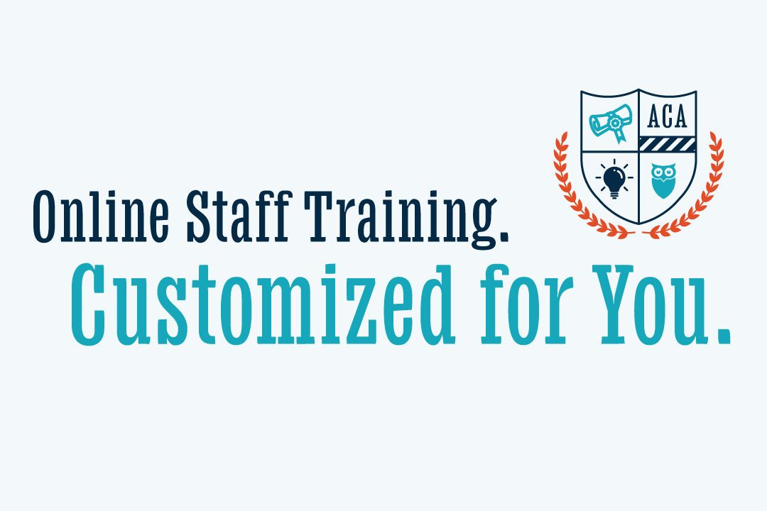'Online Staff Training. Customized for You.' with shield and laurel
