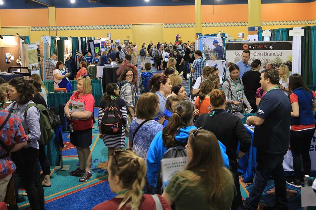 attendees in the exhibit hall