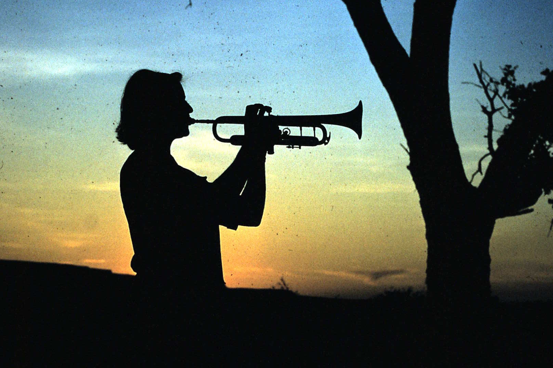 historical photo of a bugler at Camp Rio Blanco in Texas