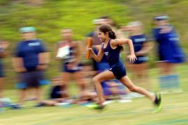 Camper running track and field