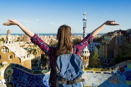 Female tourist enjoying city view abroad