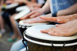 stock photo of grouip drums