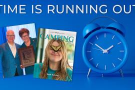 Clock with an award photo and magazine cover