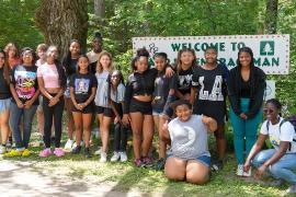 campers at Camp Helen Brachman posing for photo outside