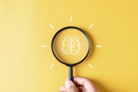 Magnifying glass on human brain