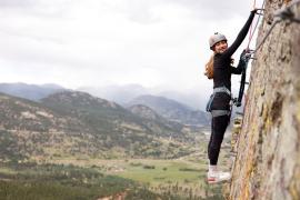 Camper rock climbing
