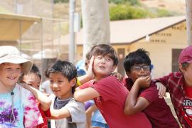 campers in a line