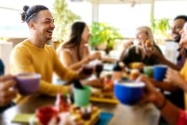 Friends in a group laughing