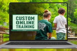 Custom Online Learning logo with laptop and camp photo