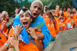 Campers and Counselors excited around gaga pit