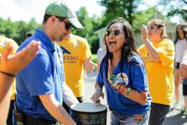 Camp staff signing and dancing