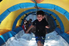 camper running through water tunnel